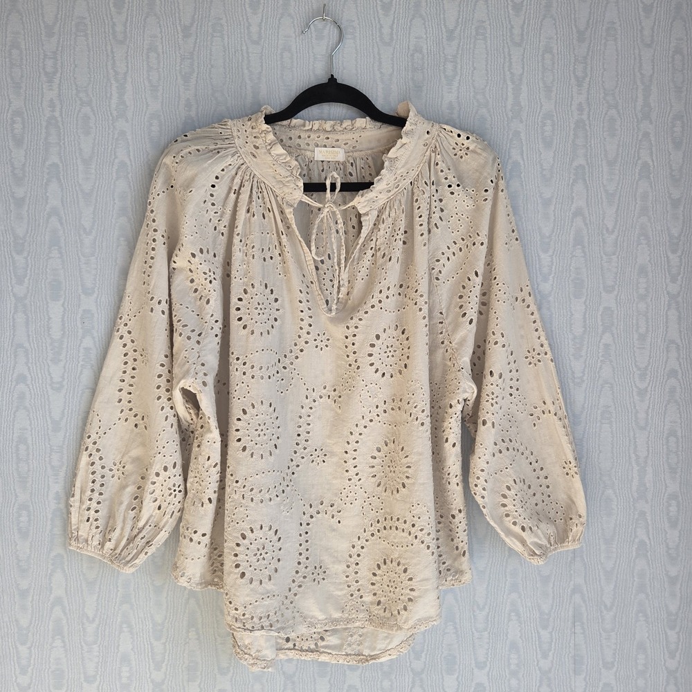 Marisma Top Womens One Size (S/M) Beige Eyelet Peasant Beach Boho Coastal